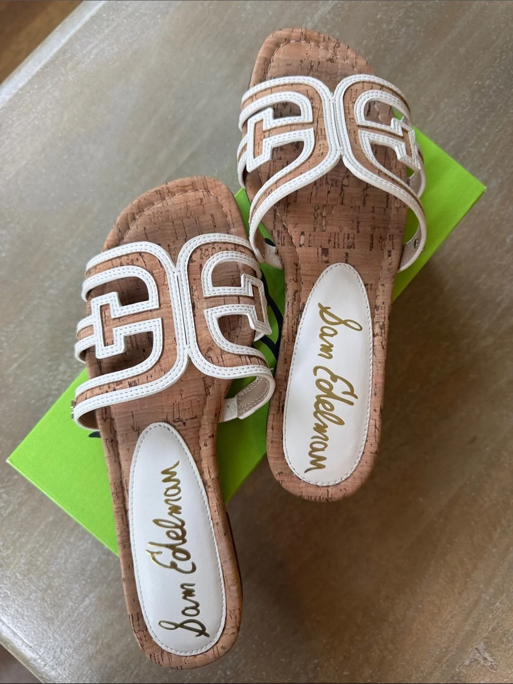 Sam Edelman Cork Slide Sandals in Natural and White, Bay Multi